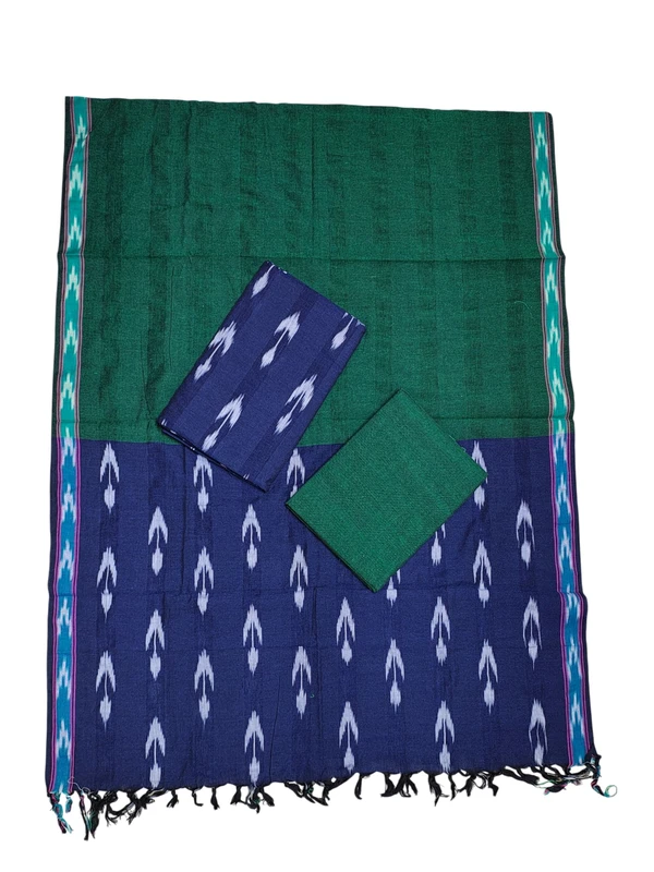 Indigo & White Pochampally Ikkat Handloom Dress Material with Dupatta