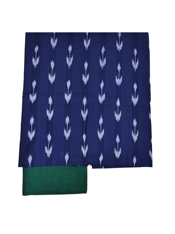 Indigo & White Pochampally Ikkat Handloom Dress Material with Dupatta