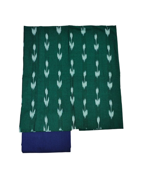 Green & Navy blue Pochampally Ikkat Cotton Unstitched Salwar Suit Set with Dupatta