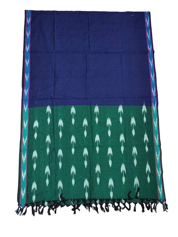 Green & Navy blue Pochampally Ikkat Cotton Unstitched Salwar Suit Set with Dupatta
