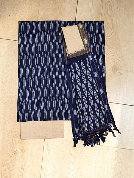 Indigo pochampally Ikkat Cotton Unstitched Salwar Suit Dress Material with Dupatta