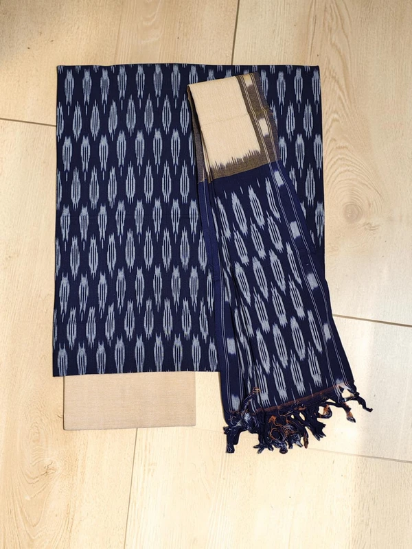 Indigo pochampally Ikkat Cotton Unstitched Salwar Suit Dress Material with Dupatta