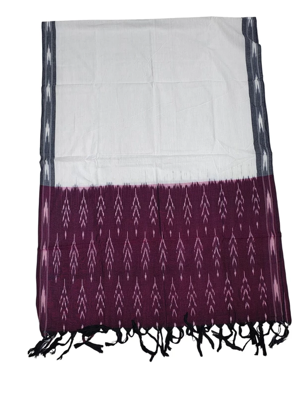 Maroon & White Ikkat Pure Cotton Unstitched Salwar Suit Set with Dupatta
