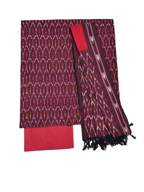 Maroon Pochampally Ikkat Handloom Cotton dress material for Women