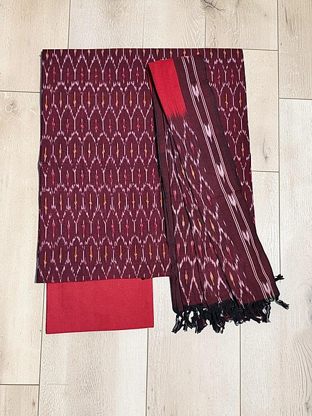 Maroon Pochampally Ikkat Handloom Cotton dress material for Women