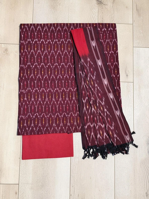 Maroon Pochampally Ikkat Handloom Cotton dress material for Women