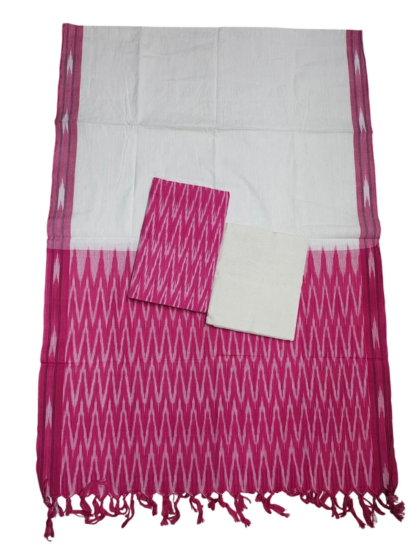 Pink Pochampally Ikkat Cotton Unstitched Salwar Suit Set with Dupatta