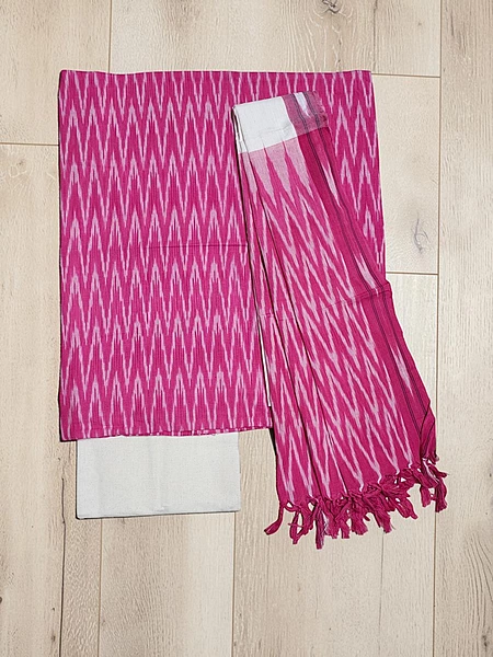 Pink Pochampally Ikkat Cotton Unstitched Salwar Suit Set with Dupatta
