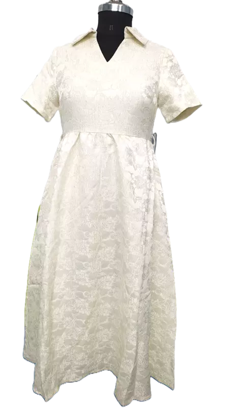 White Frock With Self Design