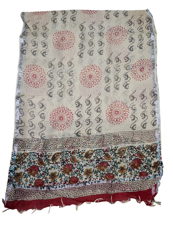 Maroon Bagru Print Linen Unstitched Suit Set