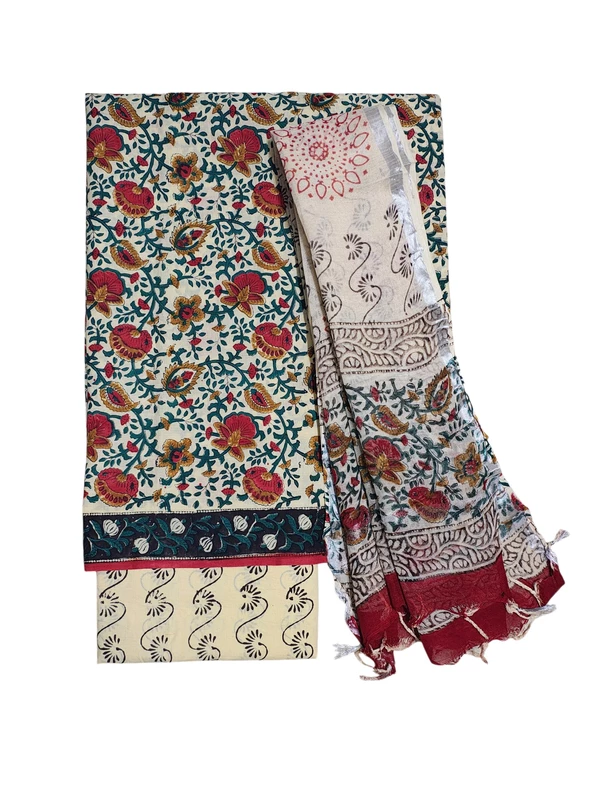 Maroon Bagru Print Linen Unstitched Suit Set