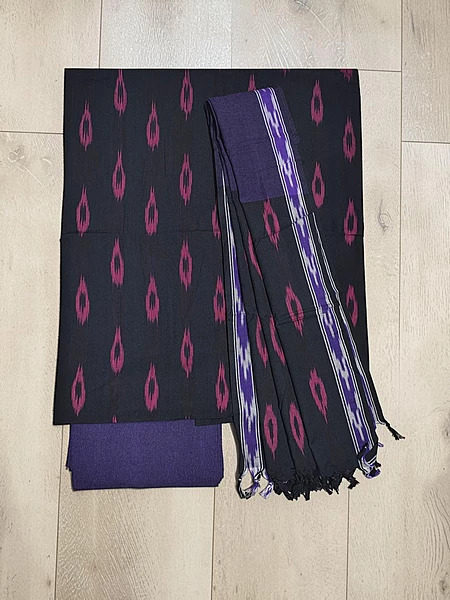Black Pochampally Ikkat Cotton Dress Material