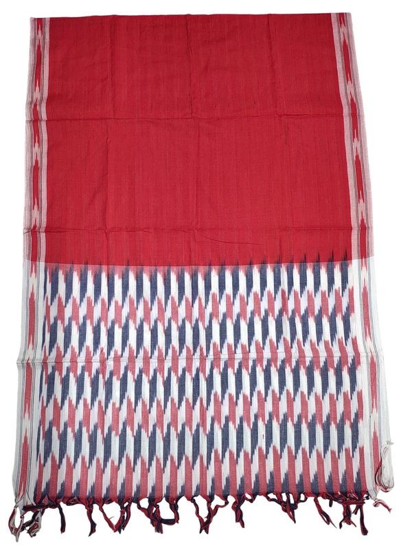 White & Red Pochampally Ikkat Cotton Unstitched Salwar Suit Set with Dupatta