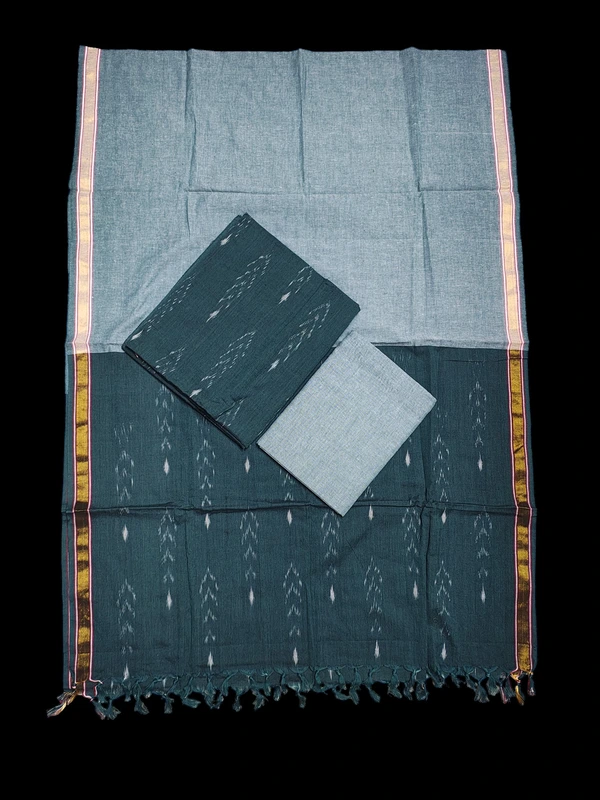 Dark Green Pochampally Ikkat Pure Cotton Dress Material with Dupatta