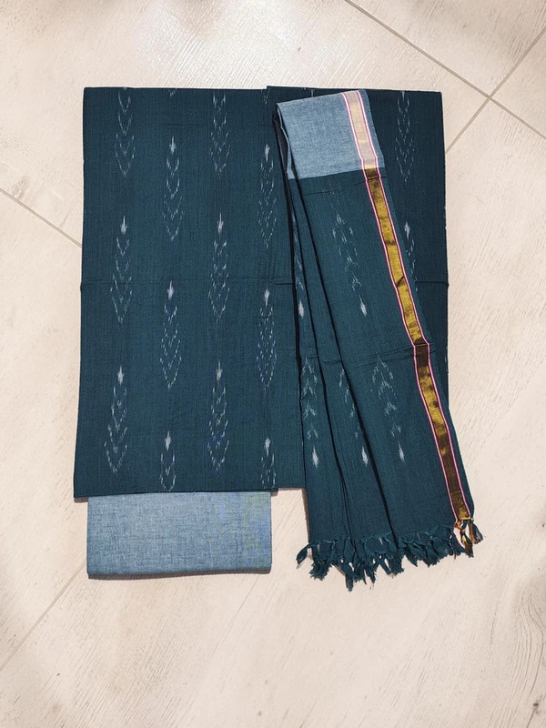 Dark Green Pochampally Ikkat Pure Cotton Dress Material with Dupatta