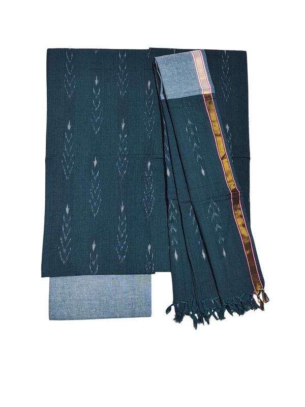 Dark Green Pochampally Ikkat Pure Cotton Dress Material with Dupatta
