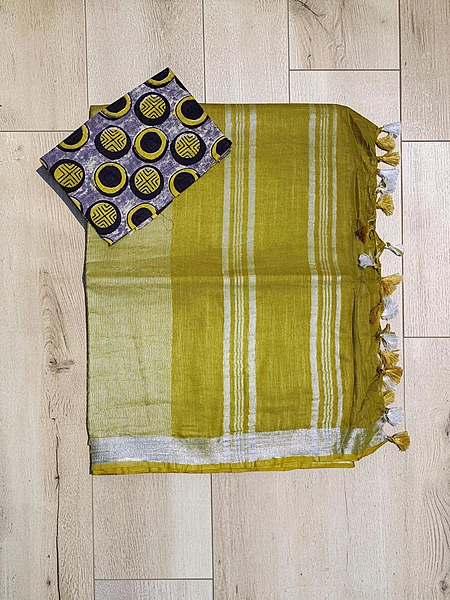 Mustard Solid Linen Saree for Women