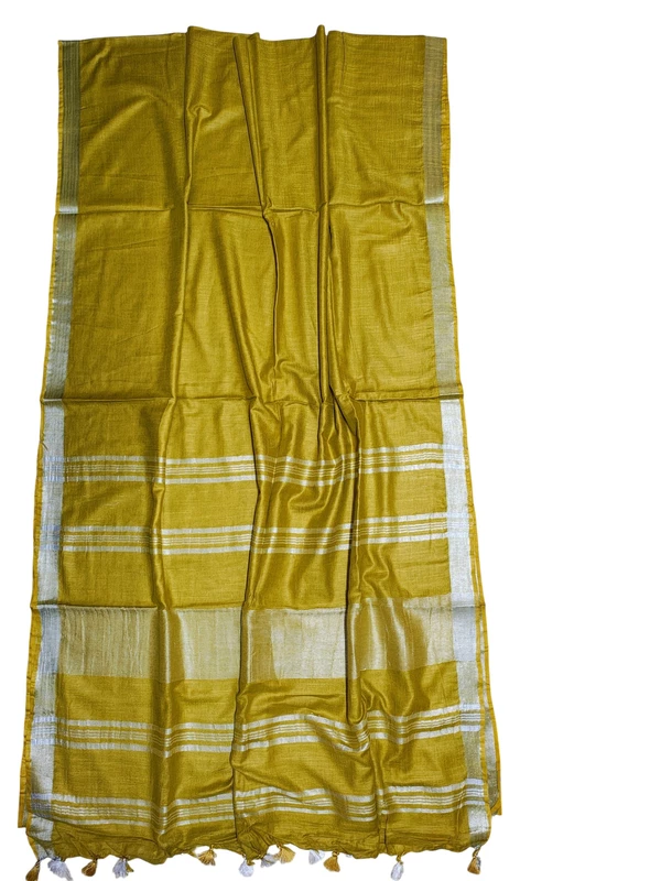 Mustard Solid Linen Saree for Women