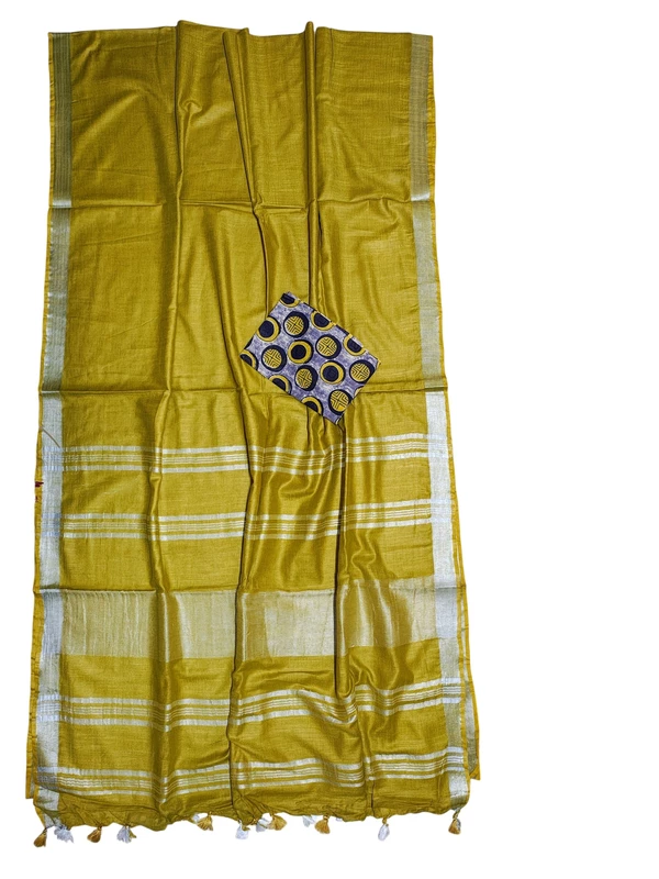 Mustard Solid Linen Saree for Women