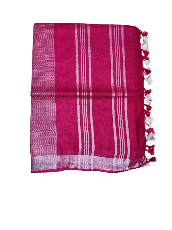 Pink Solid Linen Saree for Women
