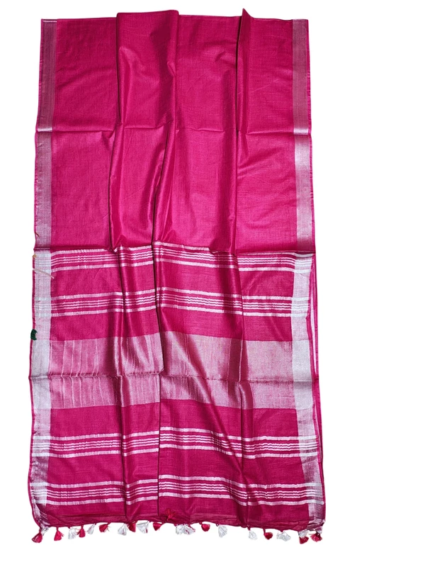 Pink Solid Linen Saree for Women