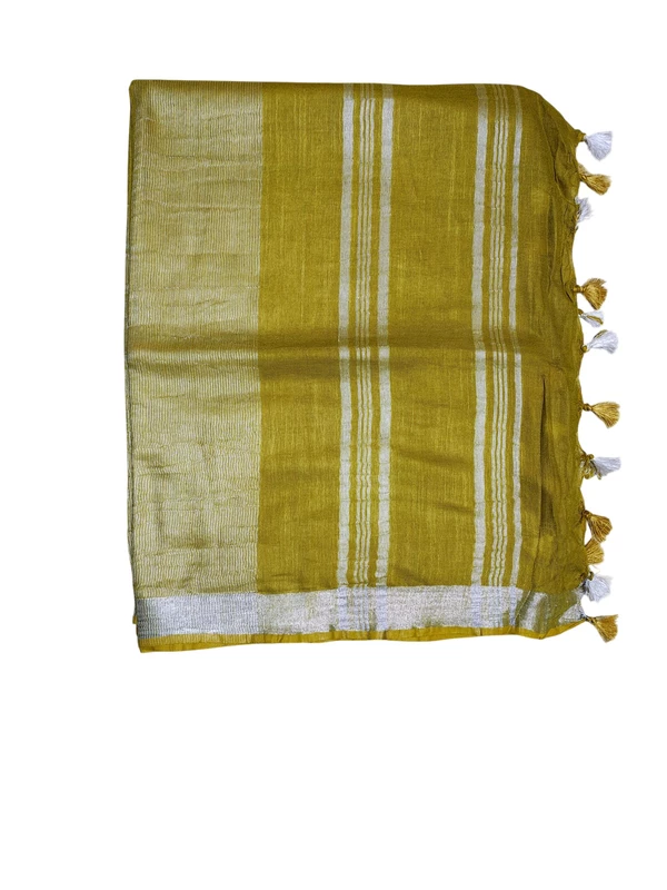 Mustard Solid Linen Saree for Women