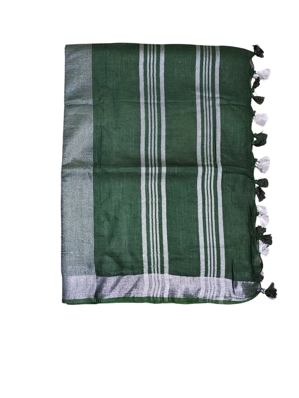 Dark Green Linen Saree for Women