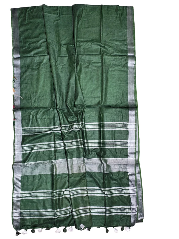 Dark Green Linen Saree for Women