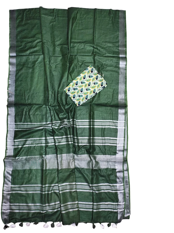 Dark Green Linen Saree for Women