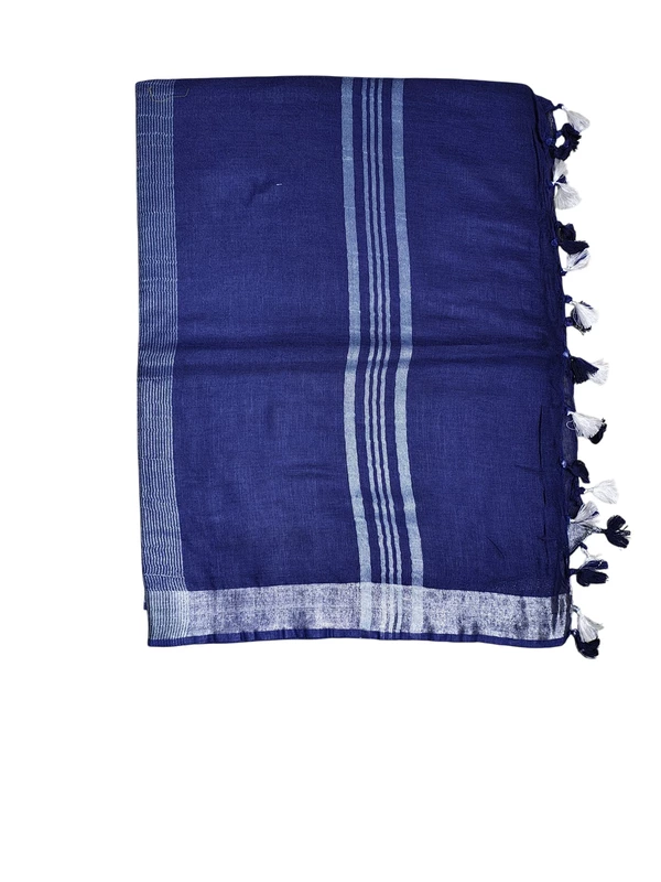 Indigo Linen Solid Saree for Women