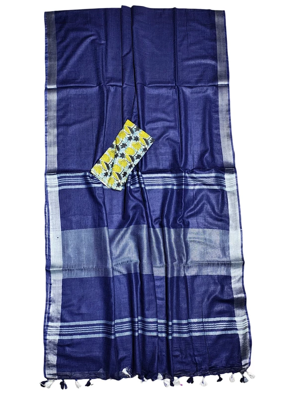 Indigo Linen Solid Saree for Women