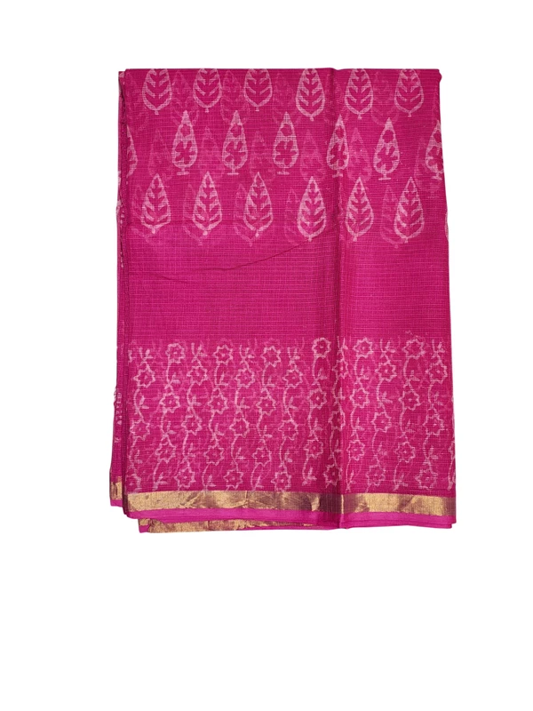 Pink Kota Doria Hand Block Print Saree for Women
