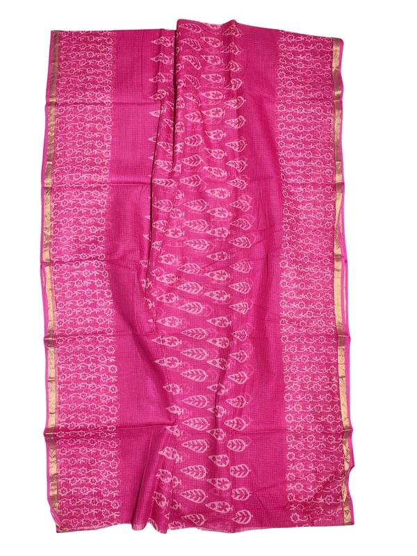 Pink Kota Doria Hand Block Print Saree for Women
