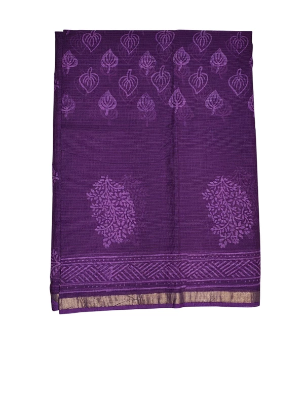 Purple Kota Doria Hand Block Print Saree for Women