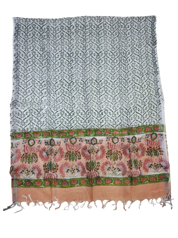 Peach Linen Hand block Print Unstitched Salwar Suit Set with Linen Dupatta