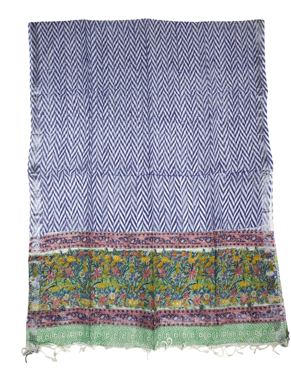 Green Linen Hand block Print Unstitched Salwar Suit Set with Linen Dupatta
