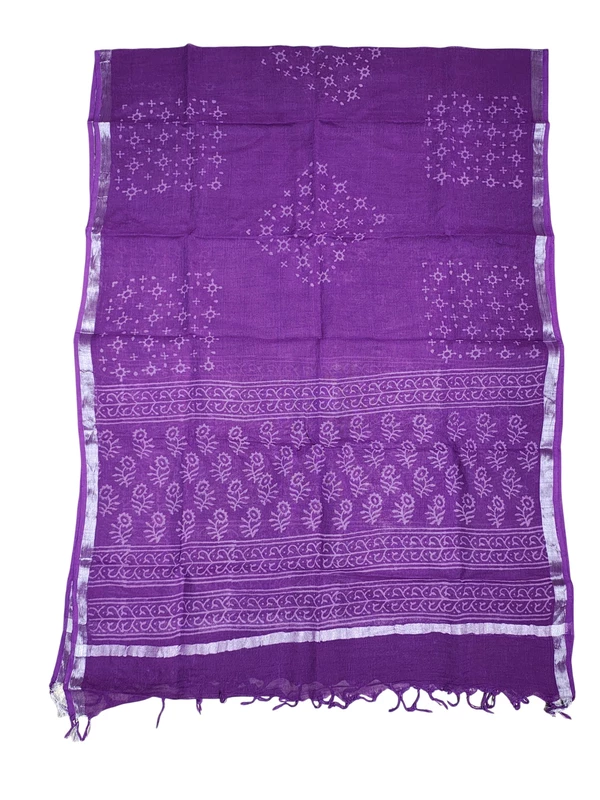 Purple Linen Hand block Print Unstitched Salwar Suit Set with Linen Dupatta