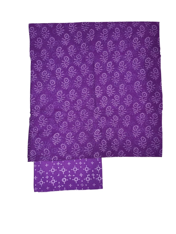 Purple Linen Hand block Print Unstitched Salwar Suit Set with Linen Dupatta