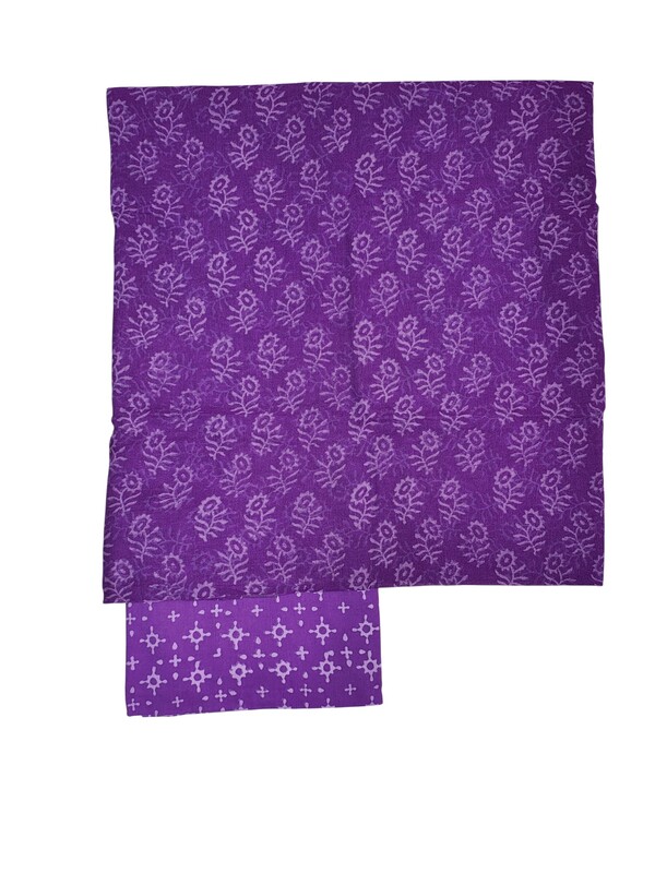 Purple Linen Hand block Print Unstitched Salwar Suit Set with Linen Dupatta