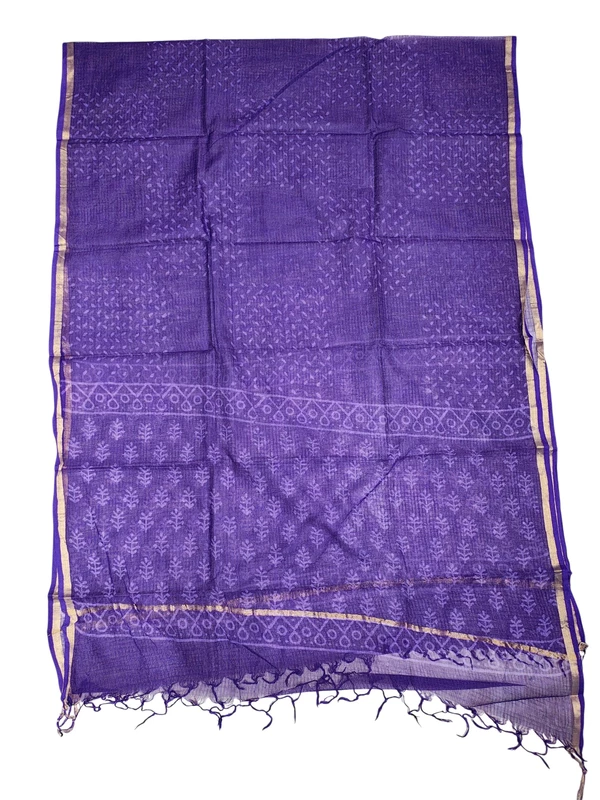 Purple Kota Doria Hand block Print Unstitched Suit Set