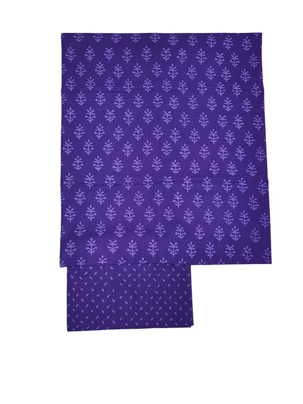 Purple Kota Doria Hand block Print Unstitched Suit Set
