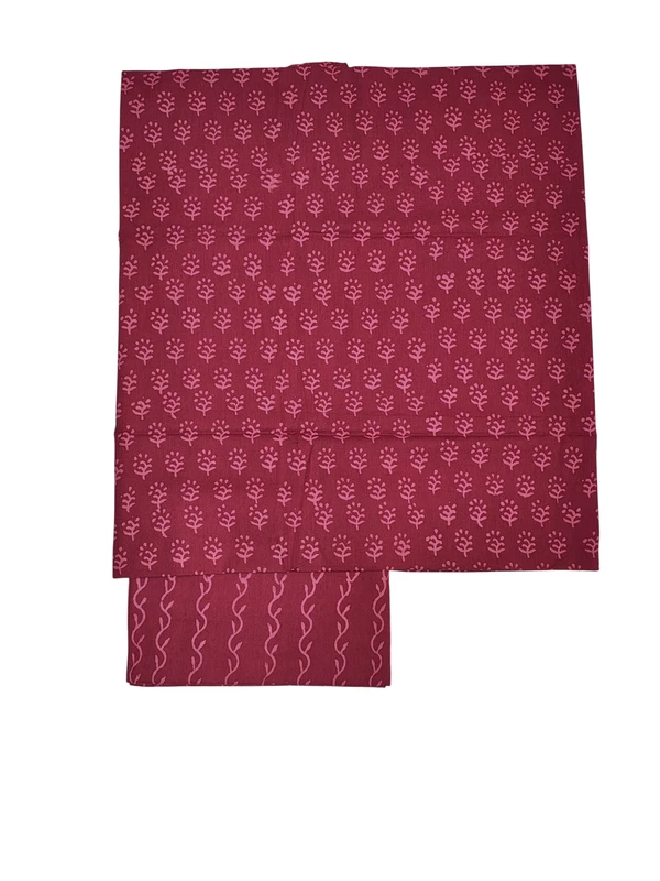 Wine Kota Doria Hand block Print Unstitched Suit Set