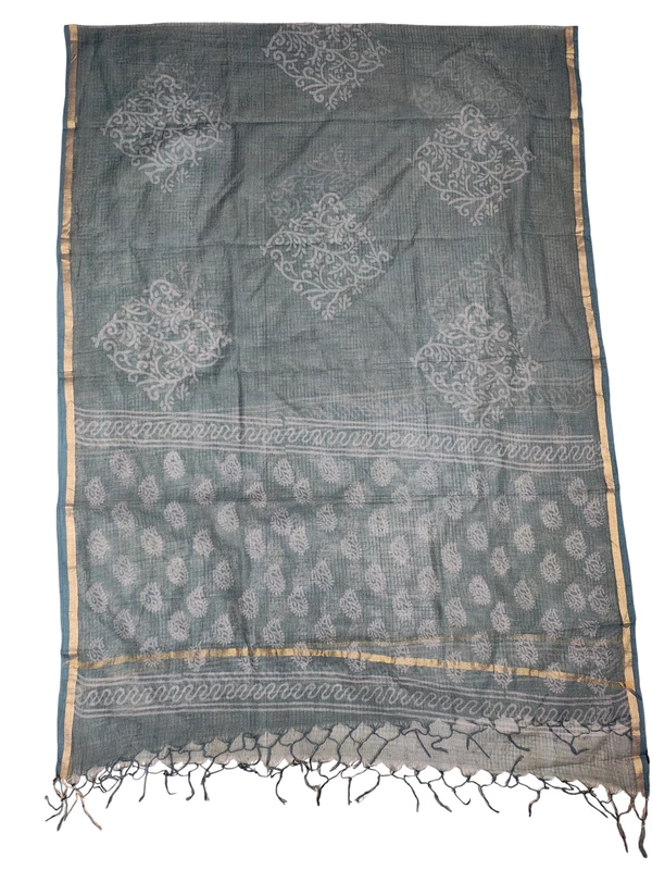 Firoza Kota Doria Hand block Print Unstitched Suit Set