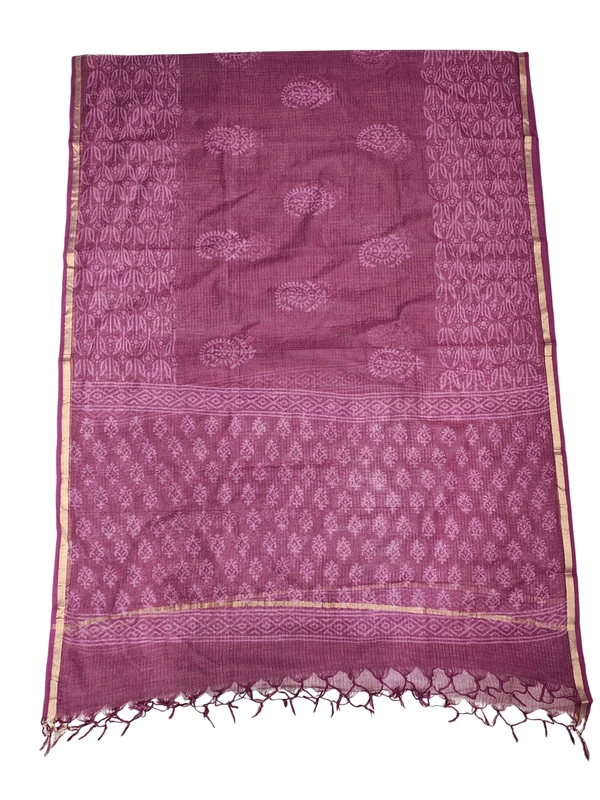 Dark Pink Kota Doria Hand block Print Unstitched Suit Set