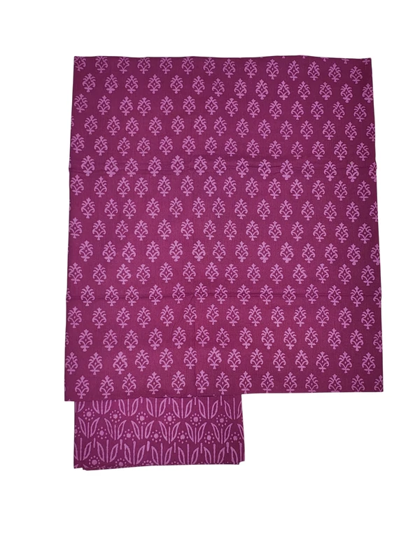 Dark Pink Kota Doria Hand block Print Unstitched Suit Set