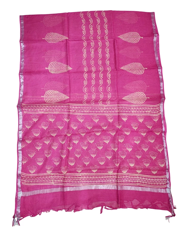 Dark Pink Hand Block Print Pure Cotton Dress Material with Linen Dupatta