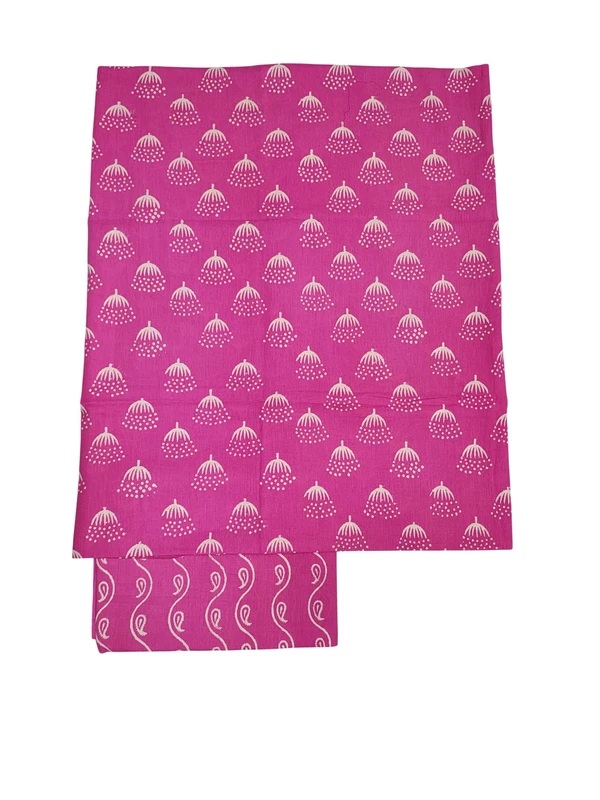 Dark Pink Hand Block Print Pure Cotton Dress Material with Linen Dupatta