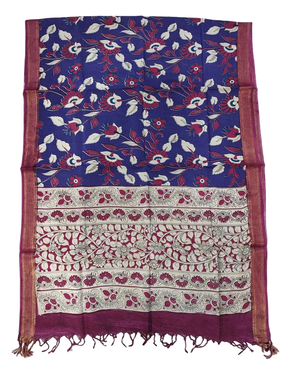 Dark Purple & Pink Kalamkari Silk Dupatta