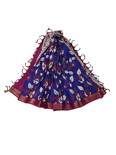 Dark Purple & Pink Kalamkari Silk Dupatta
