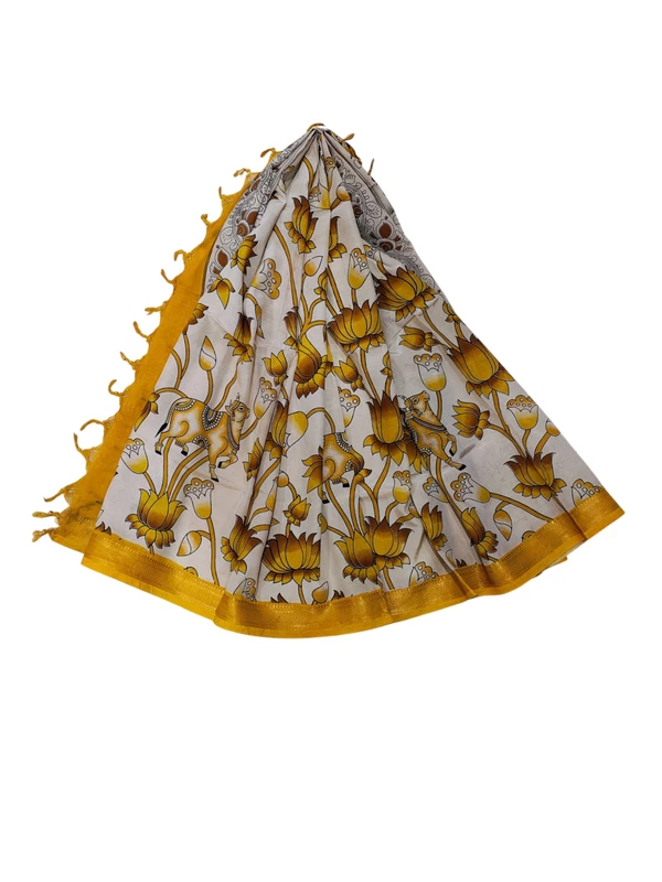 Mustard & Beige Kalamkari Silk Dupatta